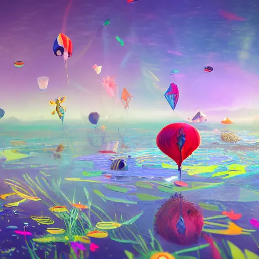 Prompt: tiny kite festival, floating, rbc, bunny, radiolaria, protophyta, micro - organisms, center frame, symmetric, rim light, marine microbiology, bioluminescence, electric, fur, soft, concept art, intricate details, highly detailed, colorful, photorealistic, disney pixar, octane render, iridescent, anime, 8 k