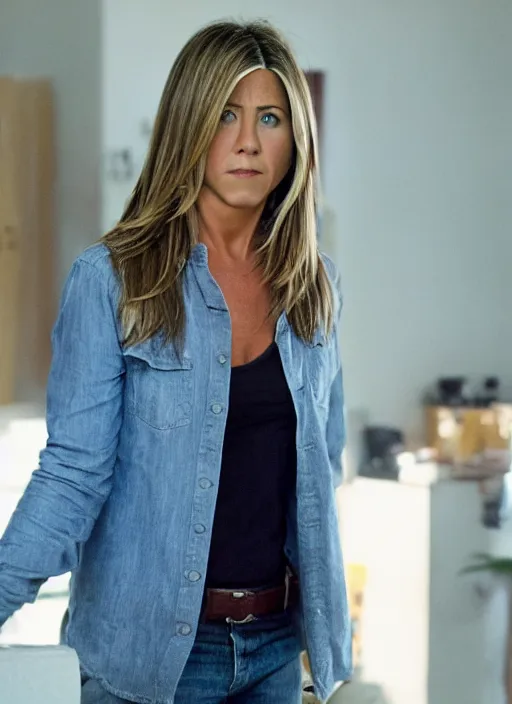 Image similar to film still of Jennifer Aniston as Martin Riggs in Lethal Weapon, 4k