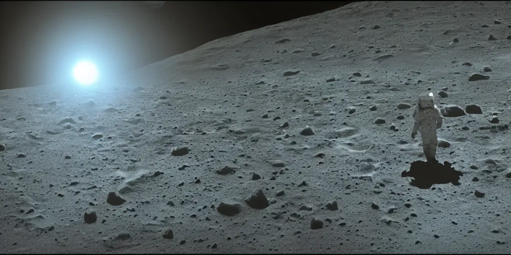 Image similar to astronauts find a coral reef on the moon. 4 k film still image. christopher nolan. in the style of interstellar. lens flare