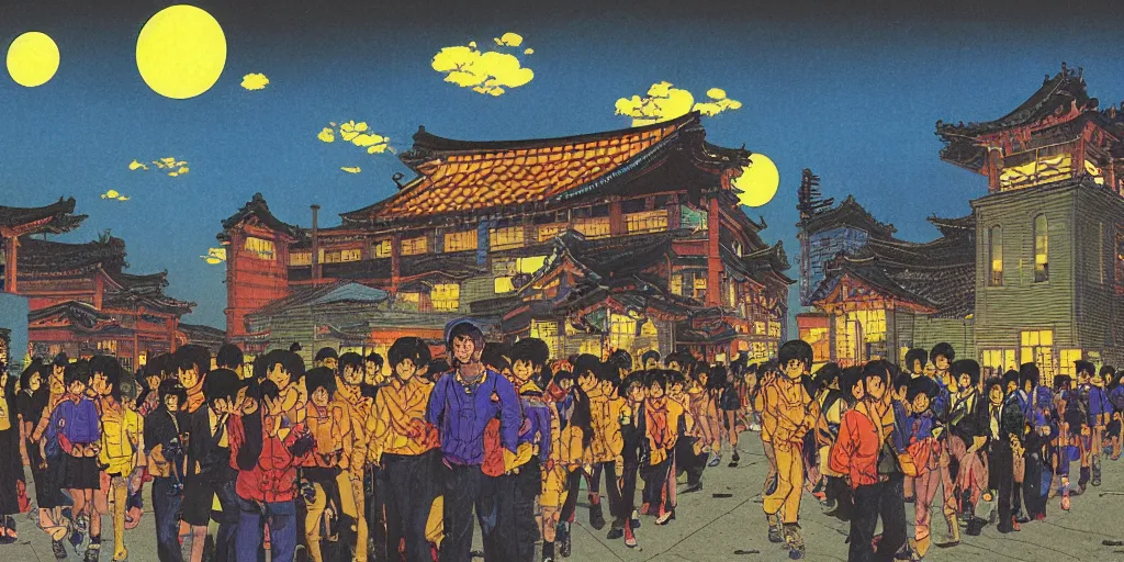 Prompt: korean highschool at night by richard corben