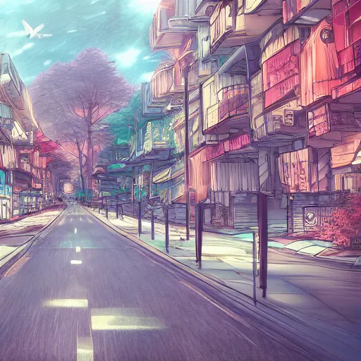 Prompt: long road, trending on artstation, manga style 4 k