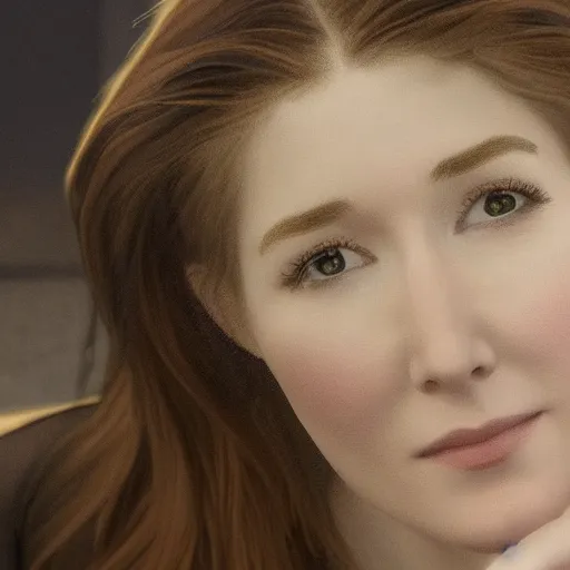 Image similar to realistic portrait of a beautiful Jewel Staite made of gold, Victorian architecture, ultra realistic, 8k