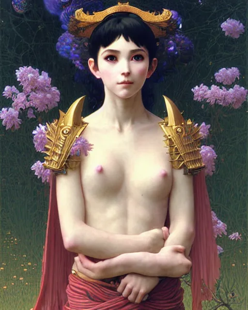 Image similar to portrait of beautiful cute young maiden girl with short white hairs in warhammer armor, art by ( ( ( kuvshinov ilya ) ) ) and wayne barlowe and gustav klimt and artgerm and wlop and william - adolphe bouguereau