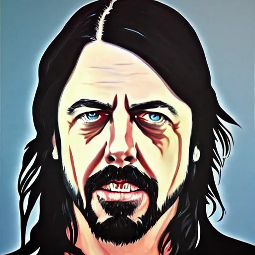 Prompt: dave grohl in gta v covert art painted by stephen bliss, centered, uncropped, full body, symmetrical face