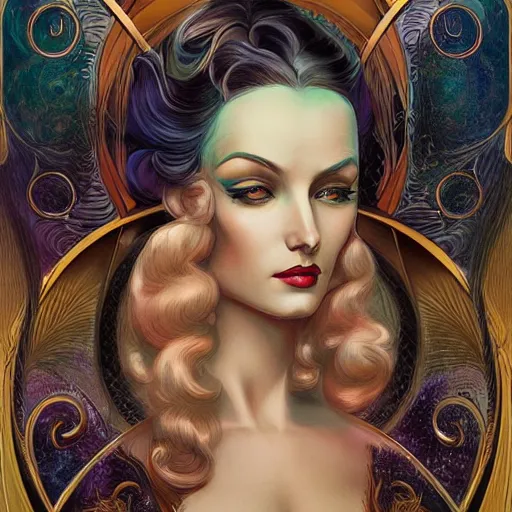 Prompt: an art deco portrait in the style of anna dittmann and donato giancola and charles dulac.