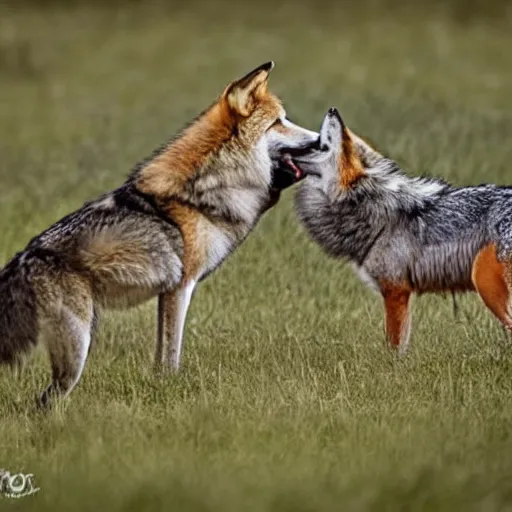 Image similar to wolf and fox kissing