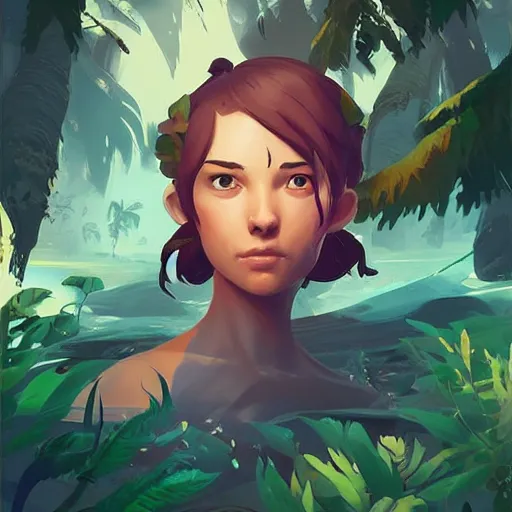 Image similar to painting forest nymph treasure on sea of thieves game avatar hero smooth face median photoshop filter cutout vector, behance hd by jesper ejsing, by rhads, makoto shinkai and lois van baarle, ilya kuvshinov, rossdraws global illumination