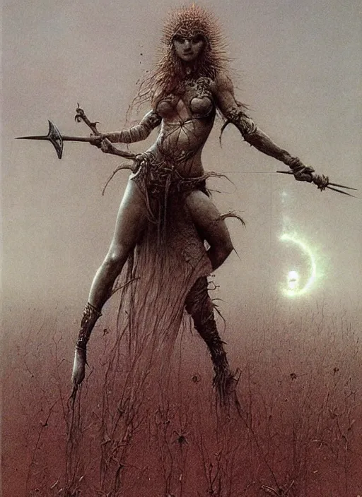 Prompt: warrior princess by Beksinski and Luis Royo