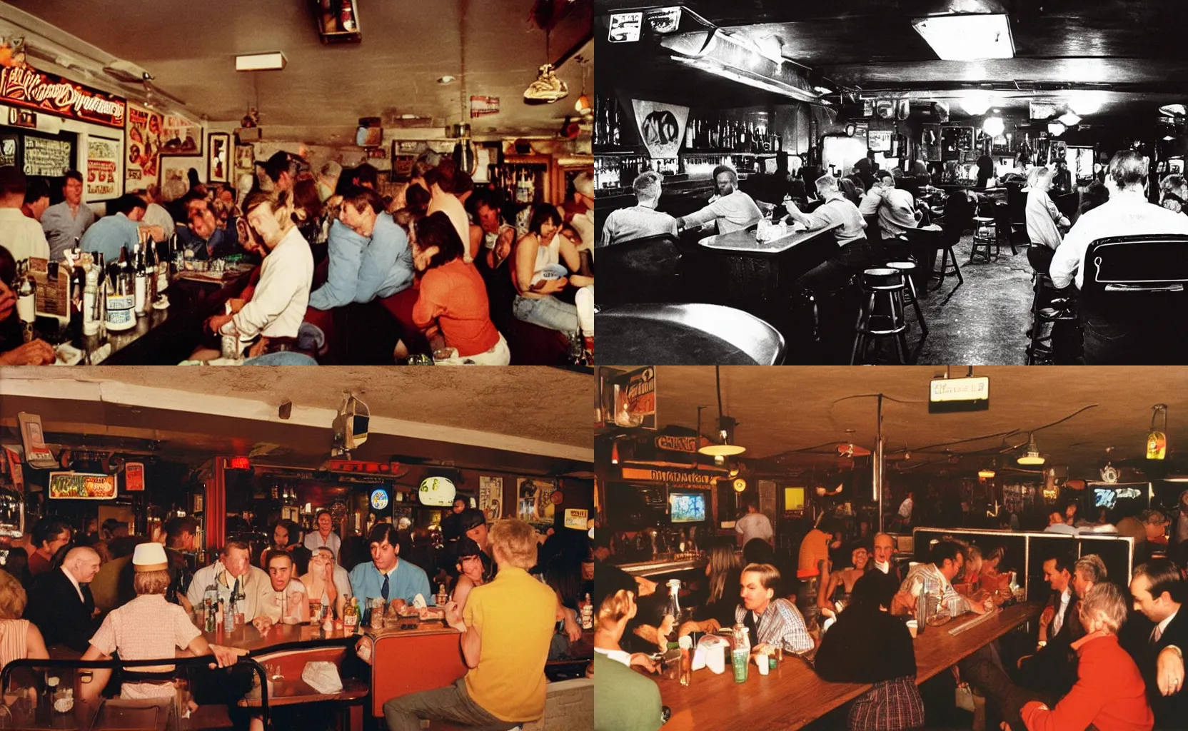 Prompt: a crowded dive bar, by William Eggleston