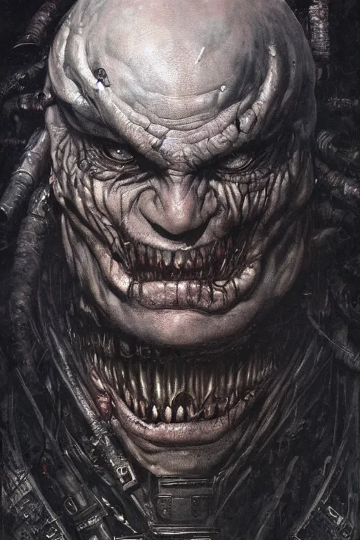 Prompt: portrait of danny devito by hr giger, greg rutkowski, luis royo and wayne barlowe as a diablo, resident evil, dark souls, bloodborne monster