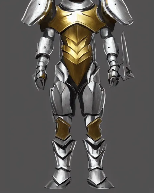 Image similar to medium armor, fantasy concept art, trending on artstation, shiny silver with gold trim, very flat shading, smooth lines, smooth contours, clean, symmetrical, front view, extremely high-quality, awesome, incredible, creative, the best