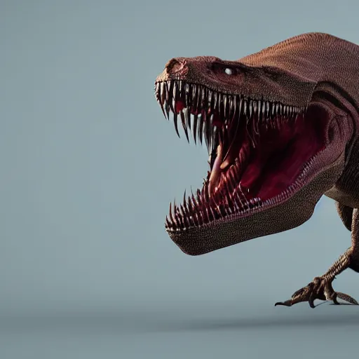 Image similar to an illustration of an alien fused with a t-rex, octane render, 3D, 8k, very detailed