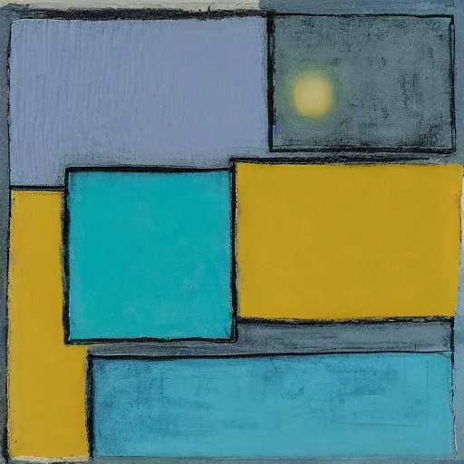 Image similar to In this mixed mediart, the artist has used a simple palette of colors to create a feeling of calm and serenity. The soft hues of blue and green are reminiscent of a cloudy sky, while the orange and yellow suggest the warm glow of the sun. The vertical stripes of color are divided by thin lines of black, which give the impression of deep space. The overall effect is one of peacefulness and balance. pale by Henry Justice Ford, by Mordecai Ardon natural