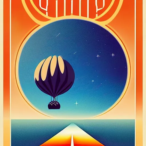 Prompt: go to infinity, a journey by space blimp, travel poster