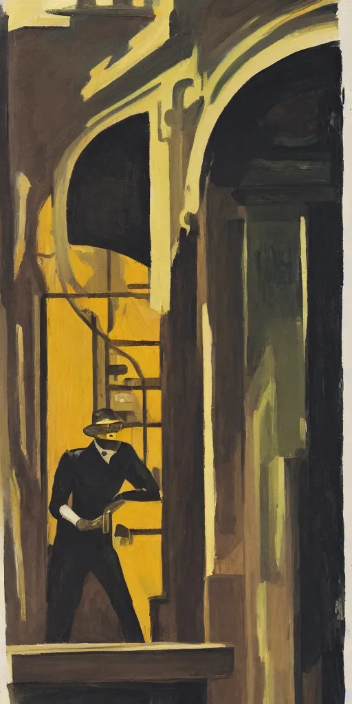 Prompt: a sinister loose brushwork gouache painting of a dieselpunk monster by edward hopper in the style of art - nouveau art, very, very aesthetic