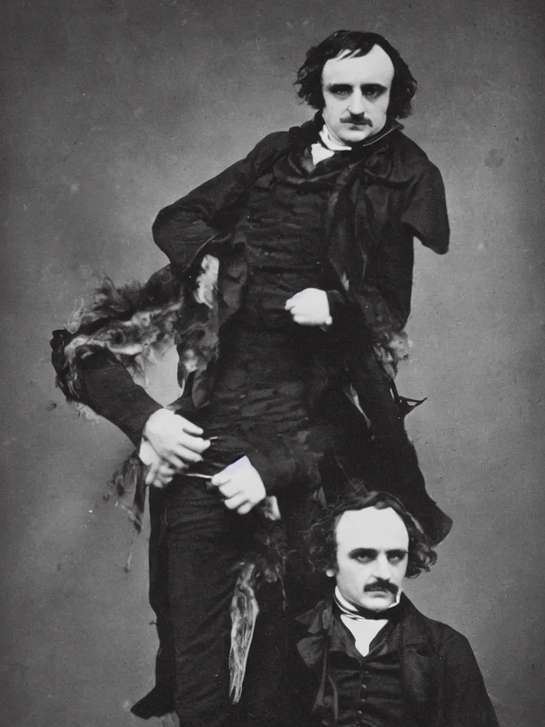 Image similar to Edgar Allan Poe as Gigachad, photography, black and white