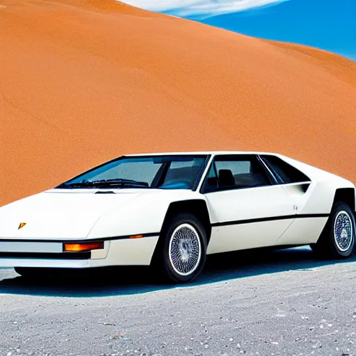 Prompt: a 1 9 8 9 lamborghini countache made completely out of sliced white bread, on a dusty desert road with a vivid sky background, high resolution, detailed