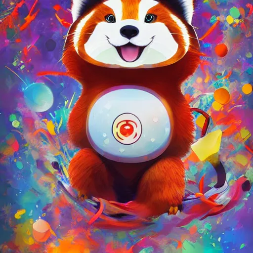 Image similar to red panda by takashi murakami,, beeple and james jean, aya takano color style, 4 k, super detailed, night sky, digital art, digital painting, celestial, majestic, colorful