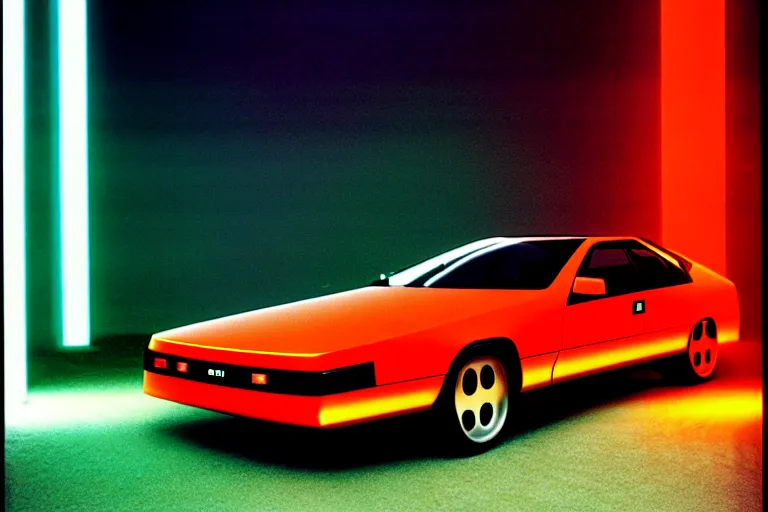 Image similar to designed by giorgetto giugiaro stylized poster of a single toyota soarer concept, thick neon lights, ektachrome photograph, volumetric lighting, f 8 aperture, cinematic eastman 5 3 8 4 film