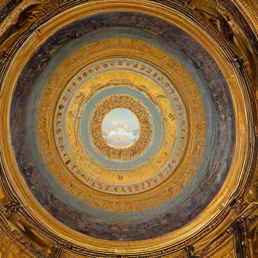 Prompt: ornated circular ceiling, with paintings of angels, highly detailed