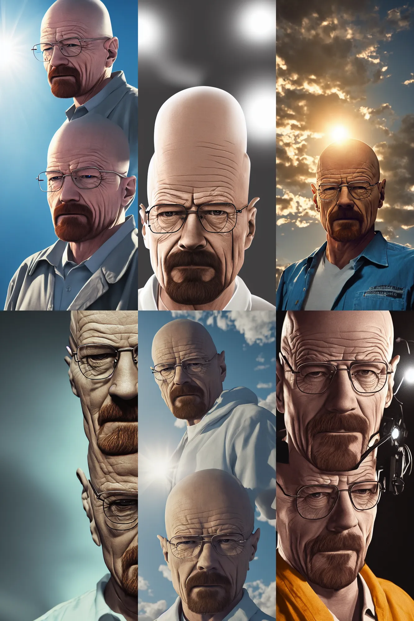 Prompt: Walter White, cinematic, hyper realism, high detail, bright lights, lens flare, octane render, 8k