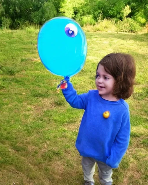 Image similar to child holding a balloon tardigrade on a string. helium balloon in the shape of a cute tardigrade.