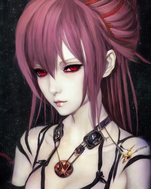 Image similar to portrait of cute beautiful young gothic anime maiden, cyberpunk. Anime, Warhammer, highly detailed, artstation, illustration, art by Gustav Klimt and Range Murata