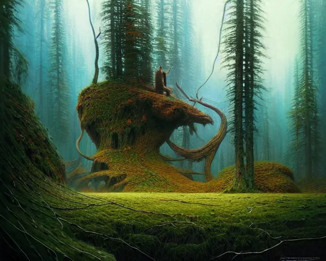 Image similar to a hyper - detailed 3 d render like an oil painting of the illusions of the taiga ecosystem, surrealism!!!!! surreal concept art, lifelike, photorealistic, digital painting, aesthetic, smooth, sharp focus, artstation hd, by greg rutkowski, bruce pennington, valentina remenar and asher duran,