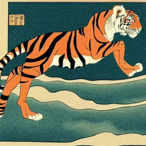 Image similar to a tiger surfing the internet, ukiyo - e art