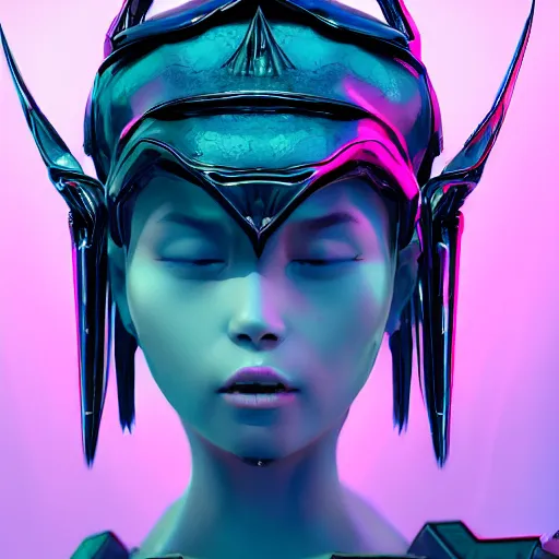 Image similar to alien princess, style of Feng Zhu, Artstation geometric, symmetrical, intricate crown, high fashion, streetwear, smooth skin, perfect face, cyberpunk, detailed, octane render, cinematic, 8k,