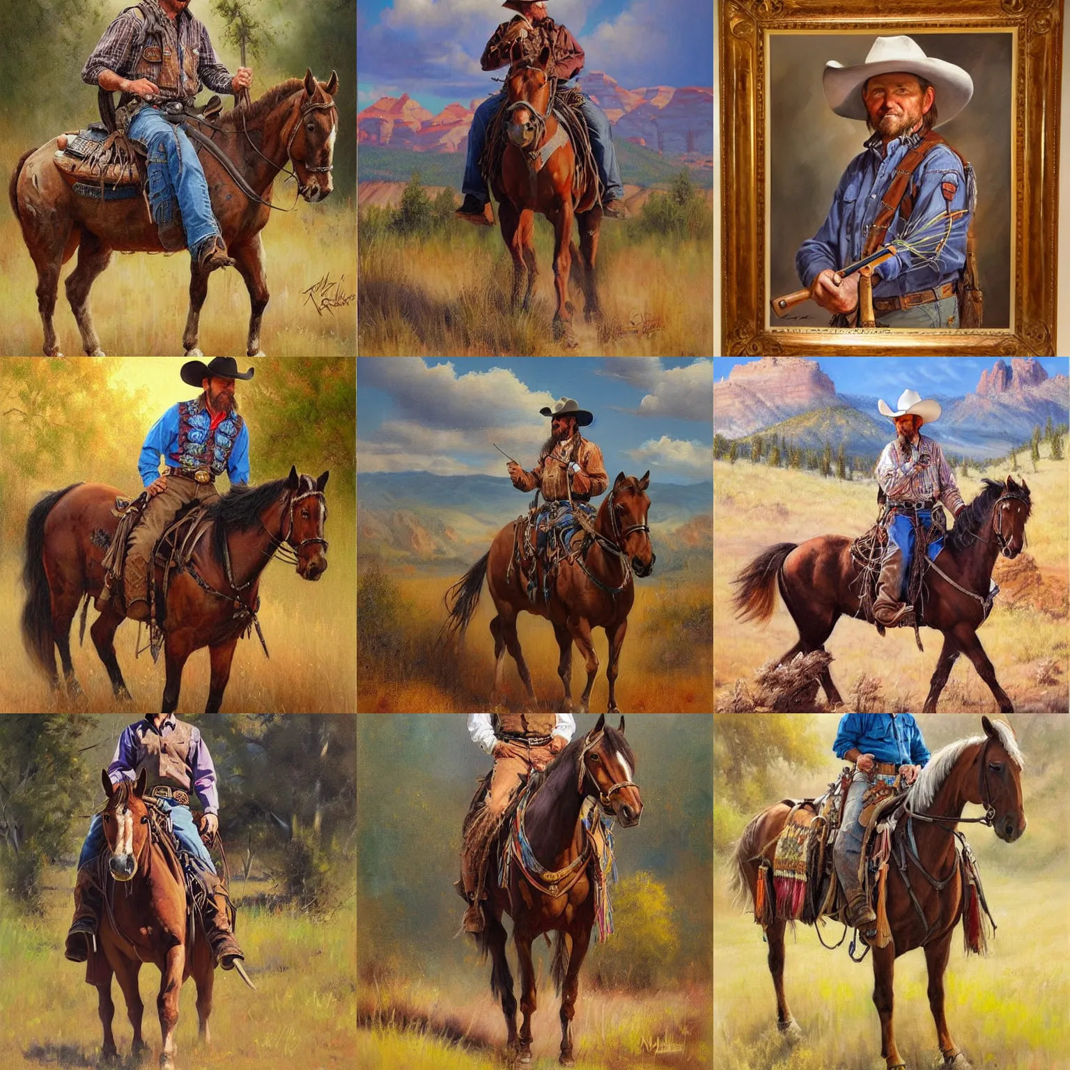Prompt: a beautiful painting of a cowboy by martin grelle