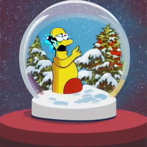 Image similar to A snowglobe that contains Homer Simpson, digital art.