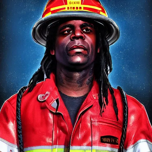 Image similar to chief keef as a firefighter digital art very detailed 4 k detailed super realistic