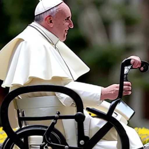 Image similar to the pope riding a childs tricycle