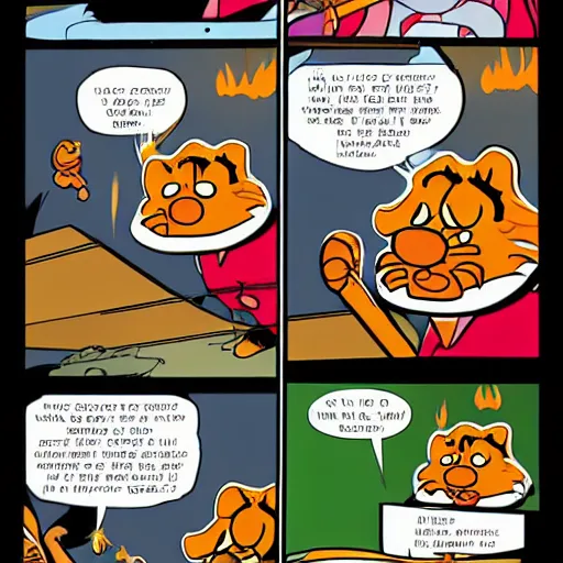 Prompt: a garfield comic featuring a ( ( sock drawer ) ) on fire