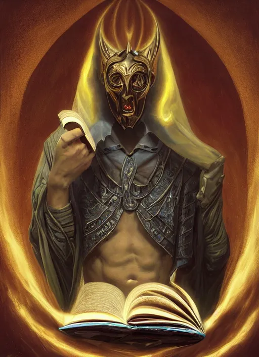 Prompt: Magic Floating Thespian Mask reading a book, no body, bodyless, floating mask, Ivan Aivakovsky, Boris Vallejo, epic fantasy character art, D&D Concept Art, full length, Realistic, Regal, Refined, Detailed Digital Art, Oil Paining, Exquisite detail, post-processing, masterpiece, Cinematic Lighting, Unreal Engine, 8k, HD, Stanley Artgerm Lau, WLOP, Rossdraws, Frank Frazetta, Andrei Riabovitchev, Marc Simonetti, trending on artstation flawless