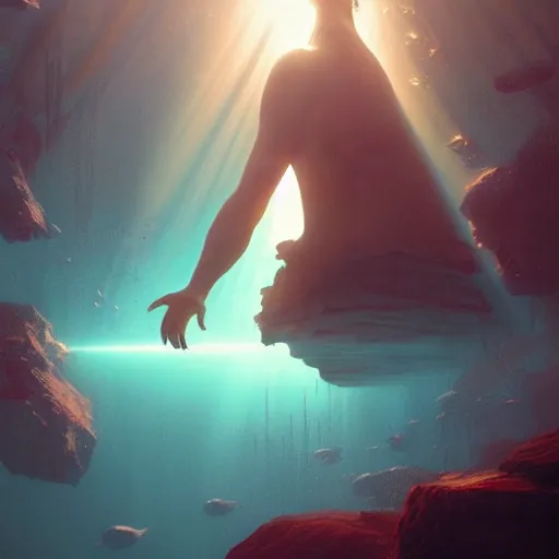 Image similar to falling into the deep, god rays, drowning, artstation, 4k, by greg rutkowski,