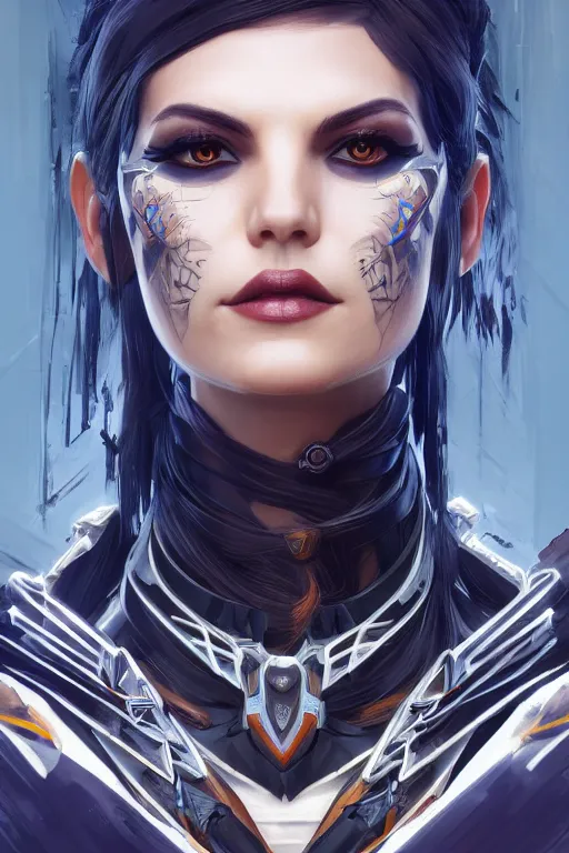 Image similar to symmetry!! portrait of victoria justice goth in the style of horizon zero dawn, machine face, intricate, elegant, highly detailed, digital painting, artstation, concept art, smooth, sharp focus, illustration, art by artgerm and greg rutkowski and alphonse mucha, 8 k