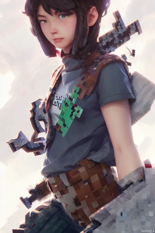 Image similar to steve from minecraft, full face, anime, fantastic details, pixiv, hyperdetailed unreal engine, stanley artgerm lau, wlop, rossdraws, james jean marc, simonetti ruan jia and mandy jurgens and artgerm and sakimichan, illustration, digital art, concept art, manga cover