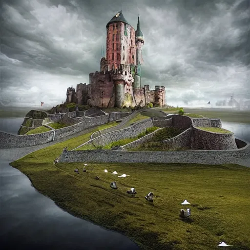 Prompt: a castle in the sky, digital art by erik johansson, 8 k resolution, hyper detailed, sharp focus