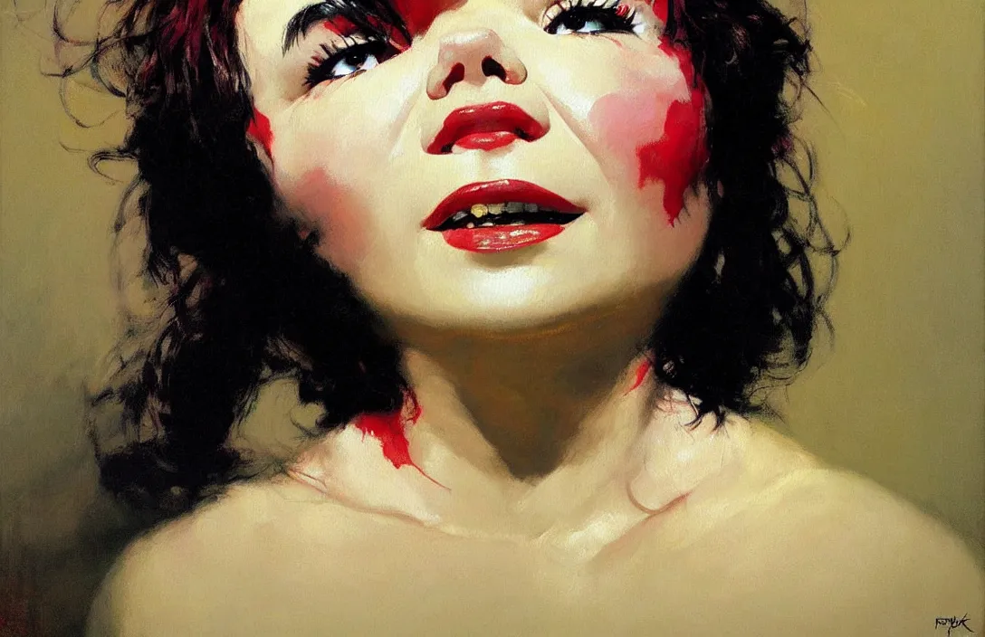 Image similar to portrait of bjork!!!!!!!!!!!!!!!!!!!!!!!!!!!, detailed face, detailed painting, epic lighting, by ilya repin, phil hale and kent williams