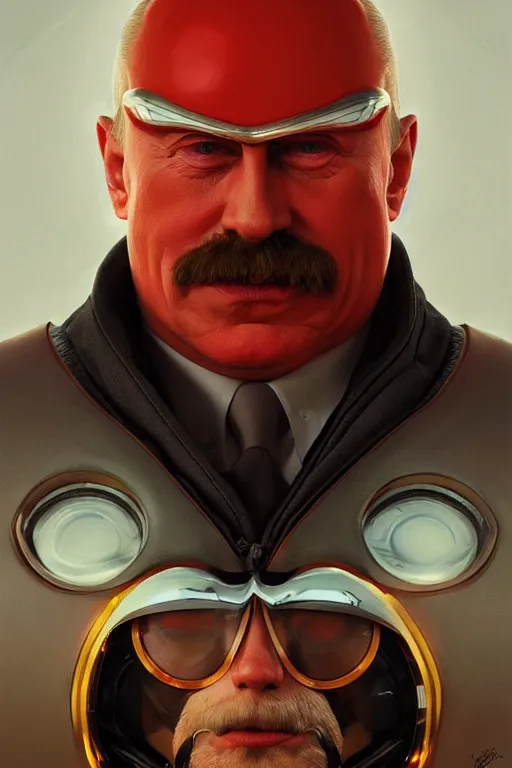 Prompt: vladimir putin as a stupid robotnik dr eggman, realistic portrait, symmetrical, highly detailed, digital painting, artstation, concept art, smooth, sharp focus, illustration, cinematic lighting, art by artgerm and greg rutkowski and alphonse mucha