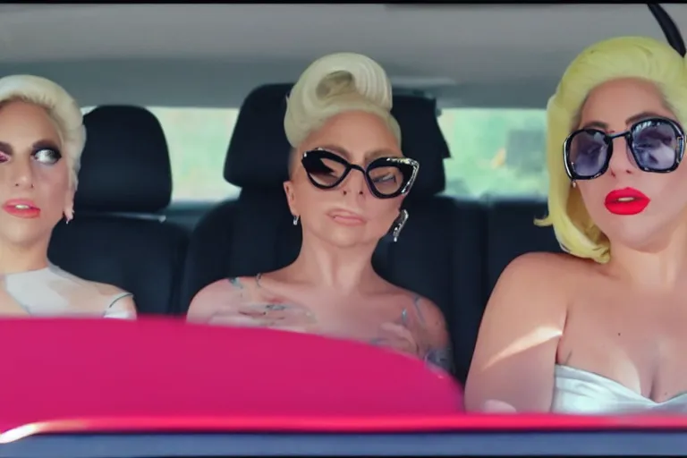 Image similar to lady gaga and judy in garland carpool karaoke, highly realistic, highly detailed, high resolution, 8 k 4 k,