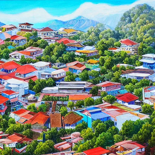 Prompt: a painting of bauguio city phillipines, 8 k, high definition, extremely detailed, photo - realistic