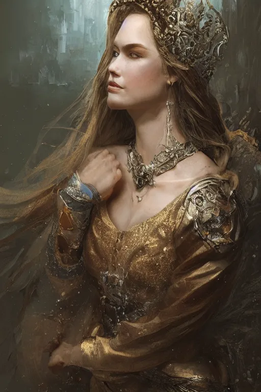 Image similar to medieval princess, gorgeous, close-up portrait, intricate, elegant, volumetric lighting, scenery, digital painting, highly detailed, artstation, sharp focus, illustration, concept art, ruan jia, steve mccurry