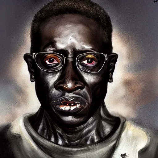 Image similar to a zombie Wesley Snipes, by WLOP, horror, wounds, bloody, dark fantasy, trending on artstation