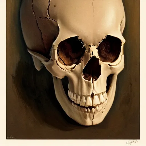 Image similar to painting of the virgin mary skull face by greg rutkowski and jc leyendecker