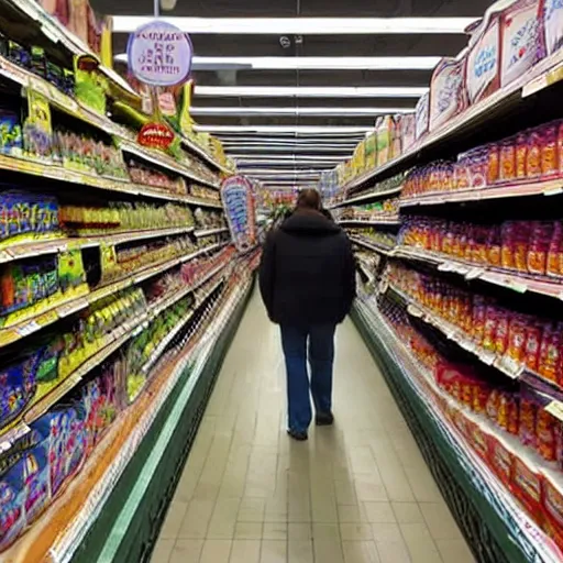 Prompt: bigfoot shopping on a supermarket