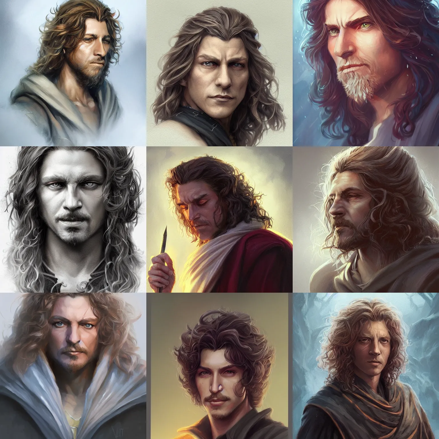 Prompt: young male wizard, young robert plant, art by artgerm and greg rutkowski and magali villeneuve, d & d, fantasy, portrait, highly detailed, headshot, digital painting, trending on artstation, concept art, sharp focus, illustration
