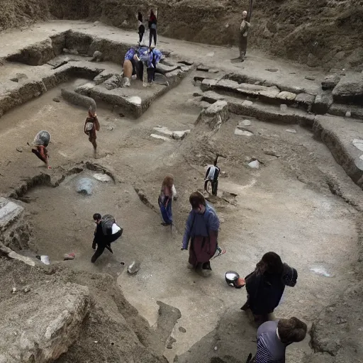 Prompt: Humans discovering an ancient city underground
